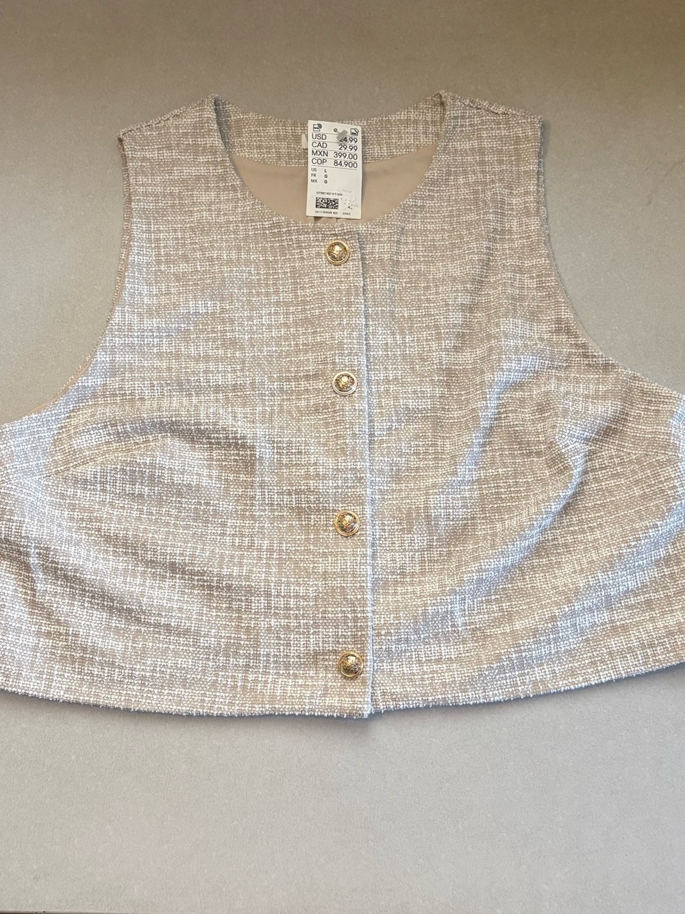 H&M Tweed Vest in Beige with Gold Buttons